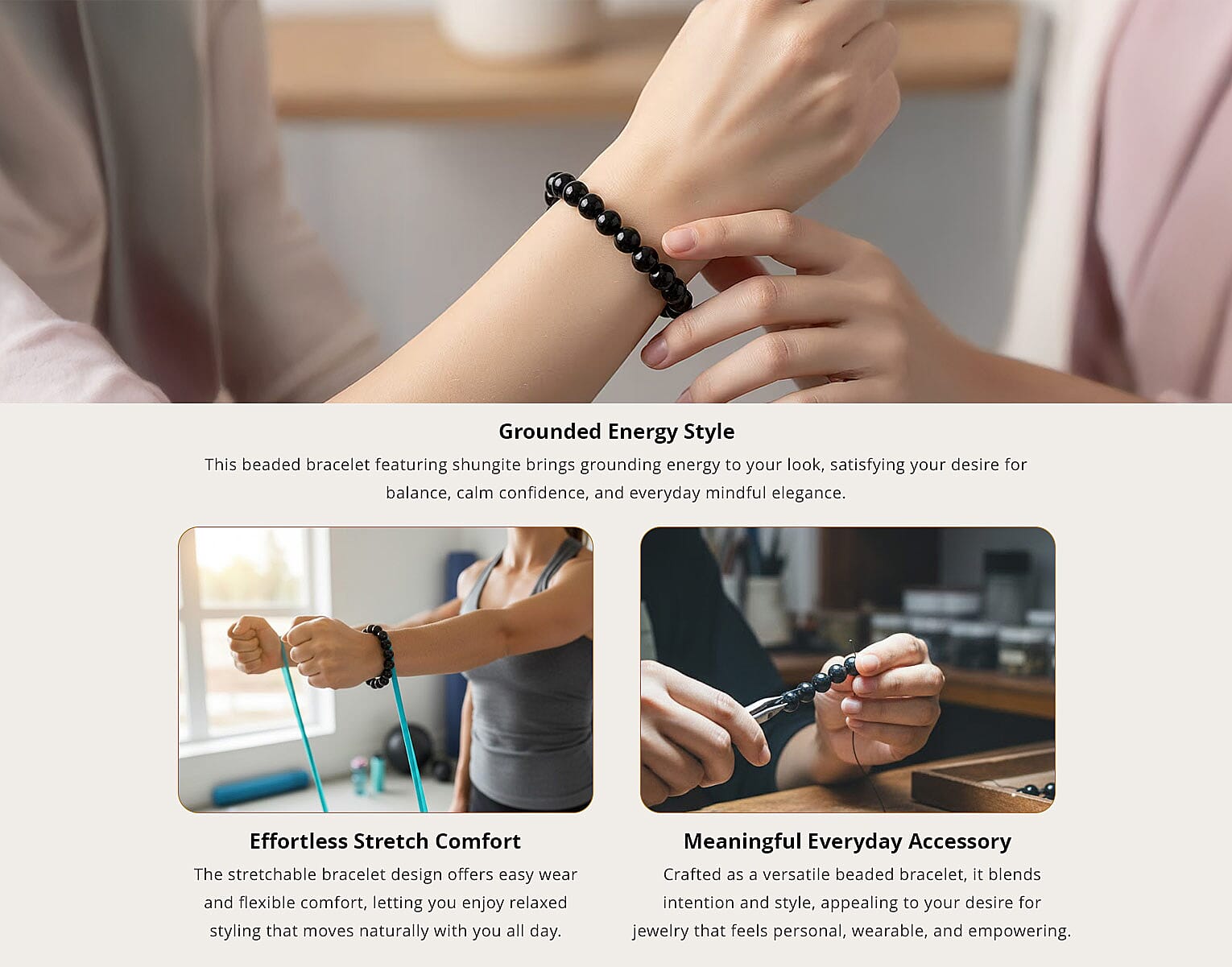 Shungite Round Beaded Stretch Bracelet 113.00 ctw Banner