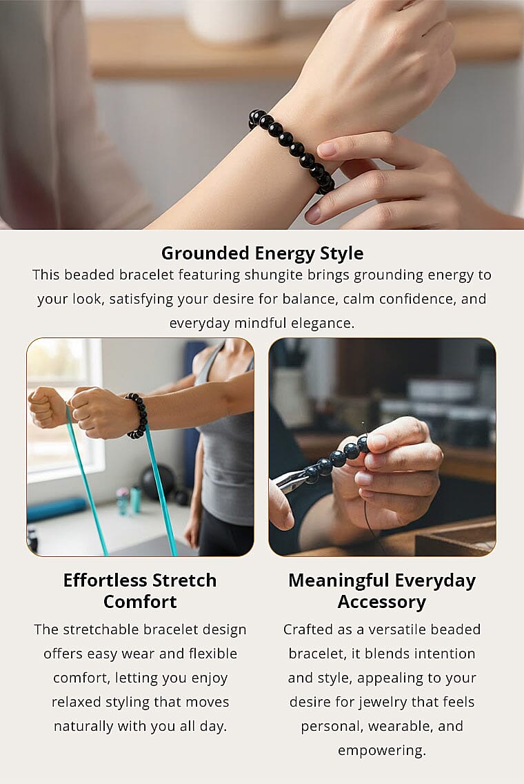 Shungite Round Beaded Stretch Bracelet 113.00 ctw Banner