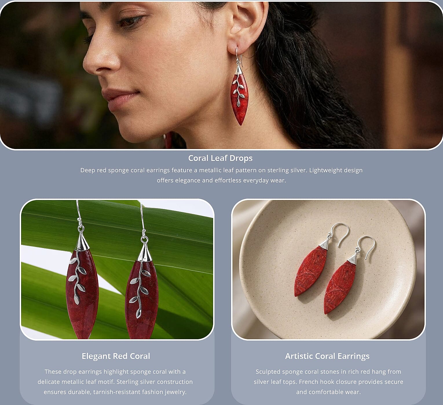Sponge Coral Earrings in Sterling Silver, Silver Solitaire Earrings, Beach Fashion Jewelry Banner