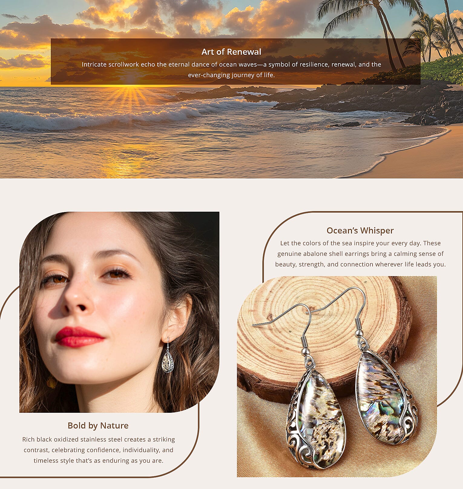 Abalone Shell Earrings in Black Oxidized Stainless Steel Banner