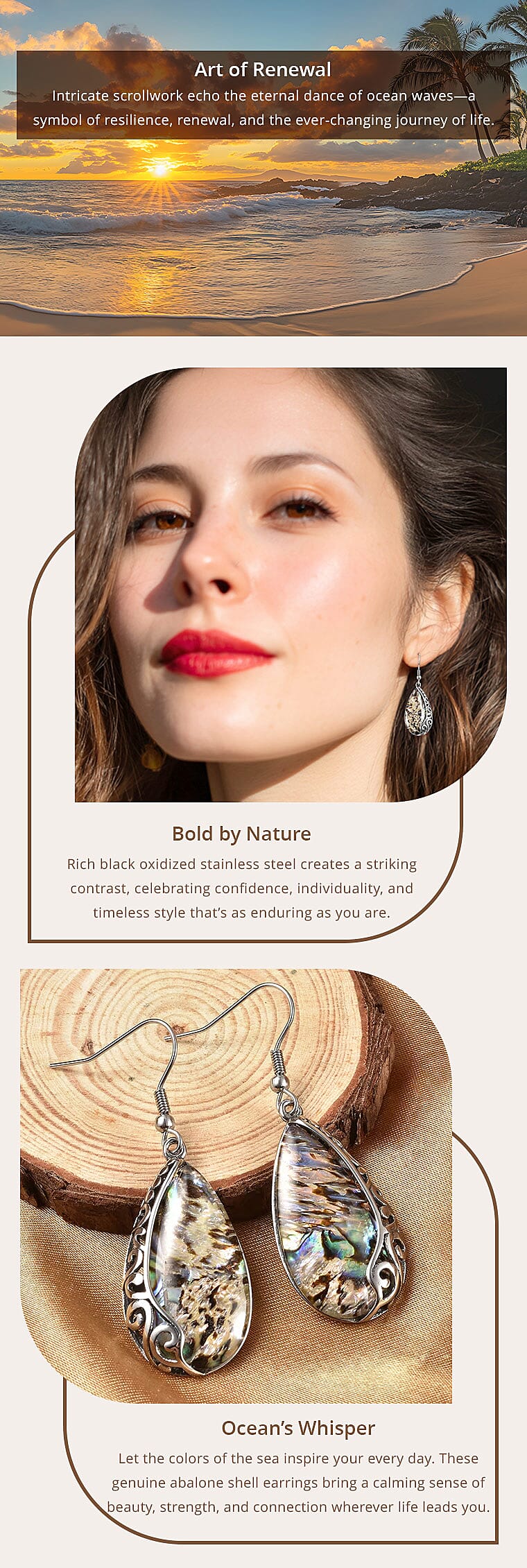 Abalone Shell Earrings in Black Oxidized Stainless Steel Banner