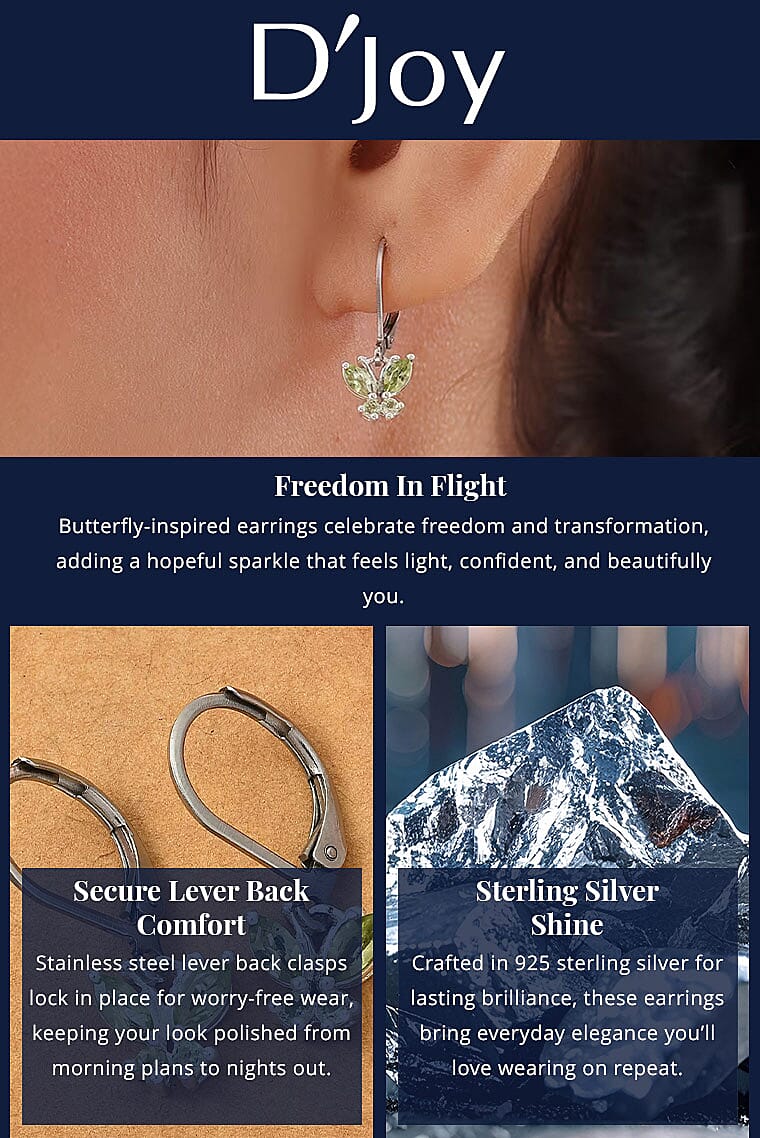 D'Joy Peridot 0.80 ctw Butterfly Earrings in Sterling Silver with Stainless Steel Lever Back Banner