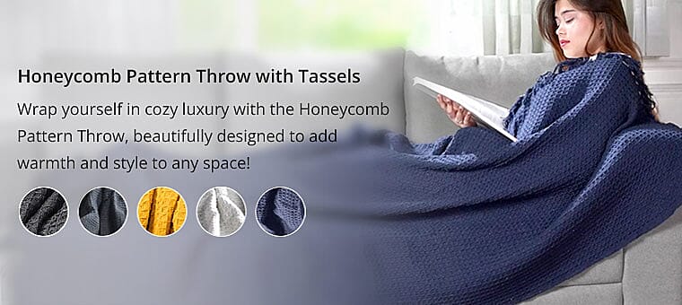 Honeycomb Pattern Throw with Tassels Banner