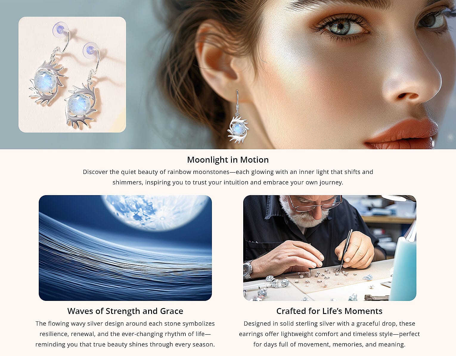 Kuisa Rainbow Moonstone 6.75 ctw Earrings in Sterling Silver Banner