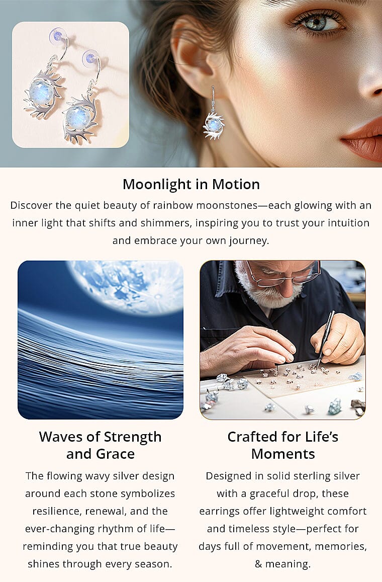 Kuisa Rainbow Moonstone 6.75 ctw Earrings in Sterling Silver Banner