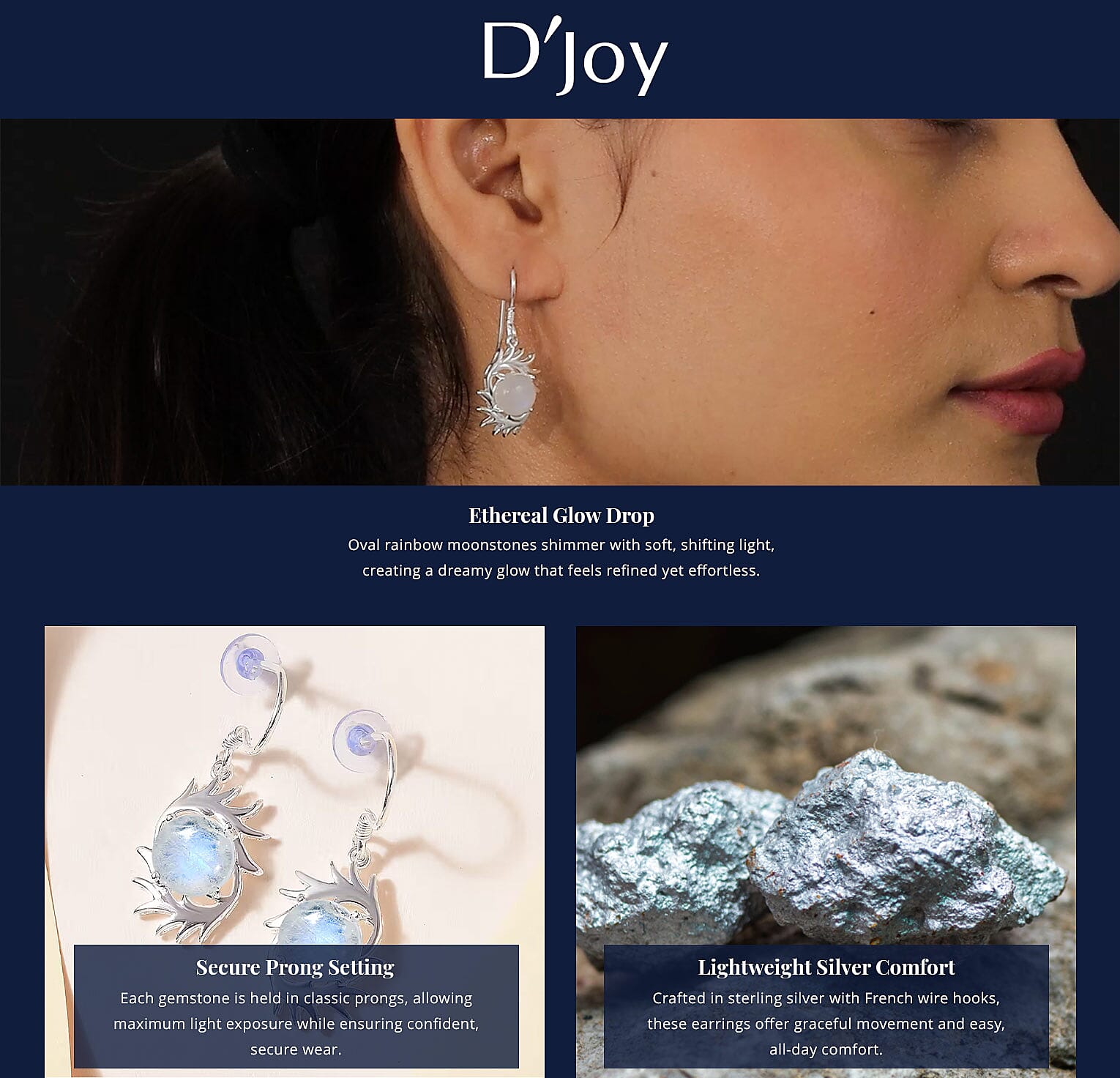 D'Joy Kuisa Rainbow Moonstone 6.75 ctw Earrings in Sterling Silver Banner