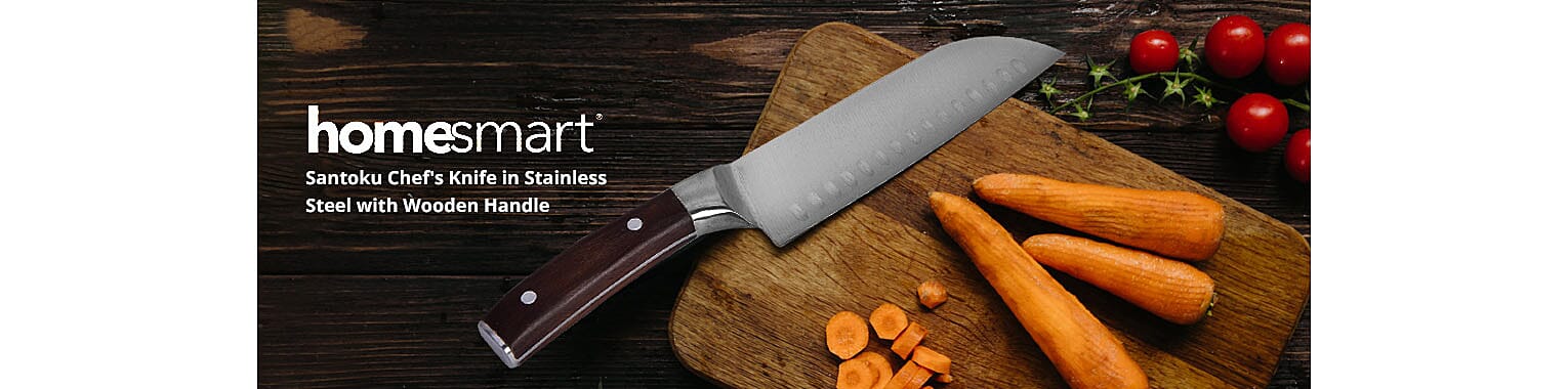 HOMESMART Santoku Chef's Knife in Stainless Steel with Wooden Handle Banner