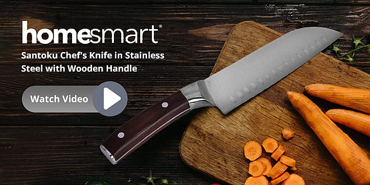 HOMESMART Santoku Chef's Knife in Stainless Steel with Wooden Handle Banner