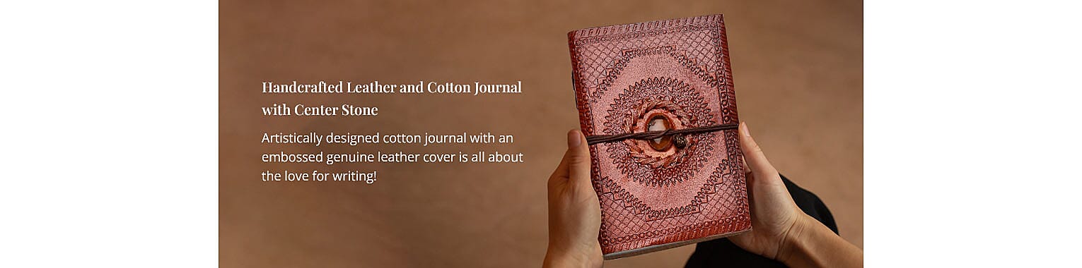 Handcrafted Leather and Cotton Journal with Center Stone Banner