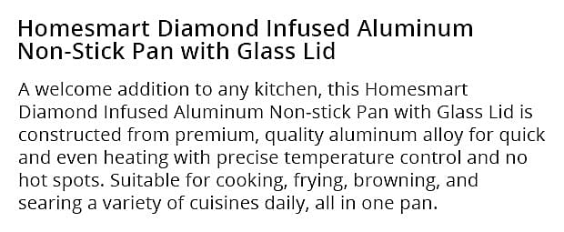 Homesmart Diamond Infused Aluminum Non-Stick Pan with Glass Lid