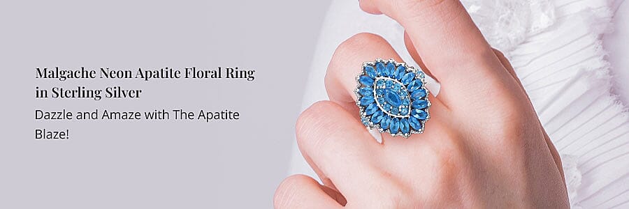 Malgache Neon Apatite Floral Ring in Sterling Silver Banner