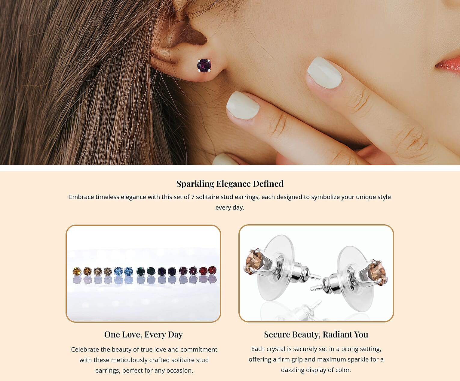 Multi Color Crystal Set of 7 Stud Earrings in Sterling Silver Banner