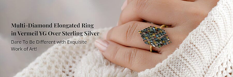 Multi-Diamond Elongated Ring in Vermeil YG Over Sterling Silver Banner