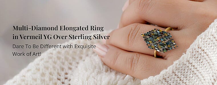 Multi-Diamond Elongated Ring in Vermeil YG Over Sterling Silver Banner