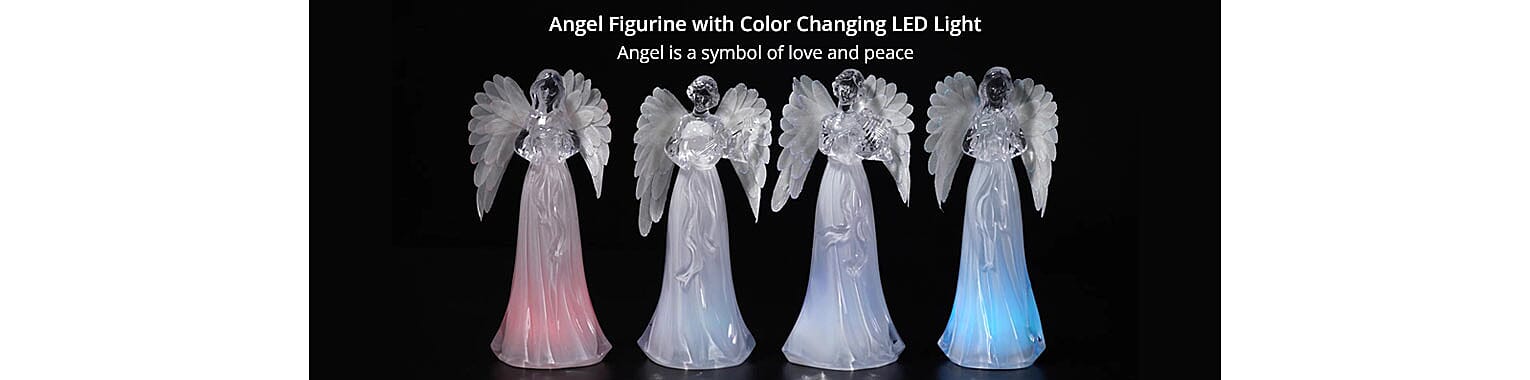 Angel Figurine with Color Changing LED Light Banner