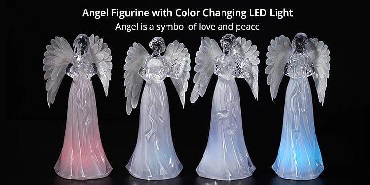 Angel Figurine with Color Changing LED Light Banner