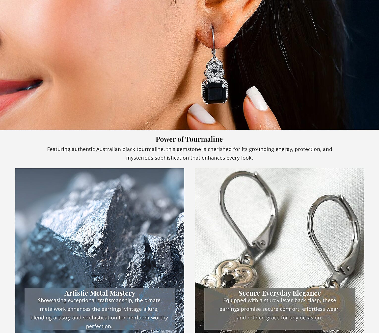 Asscher Cut Australian Black Tourmaline and Thai Black Spinel 6.85 ctw Lever Back Earrings in Stainless Steel Banner