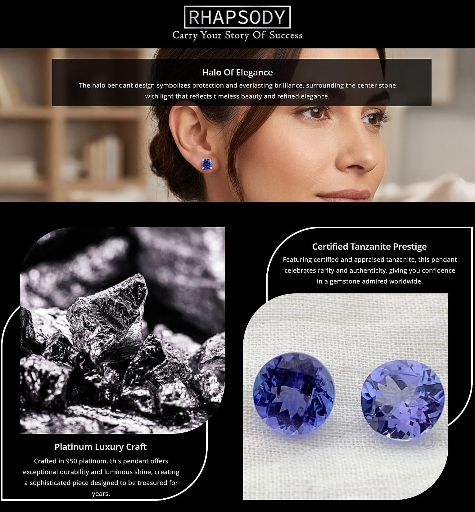 Rhapsody AAAA Tanzanite Earrings in 950 Platinum 1.85 ctw Banner
