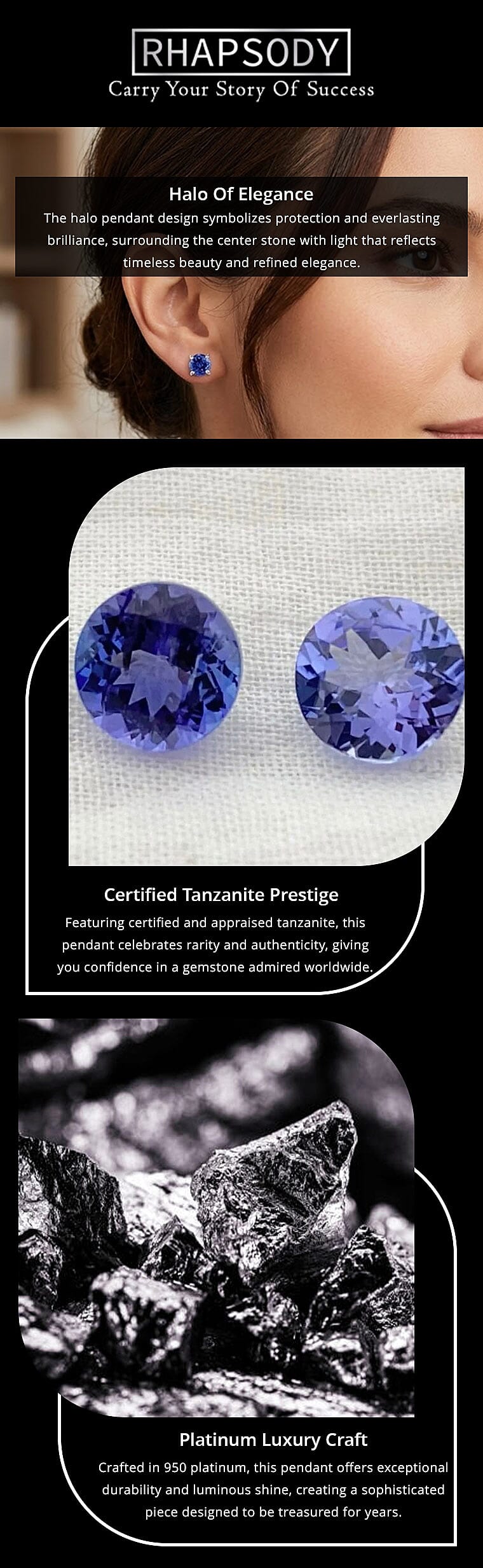 Rhapsody AAAA Tanzanite Earrings in 950 Platinum 1.85 ctw Banner