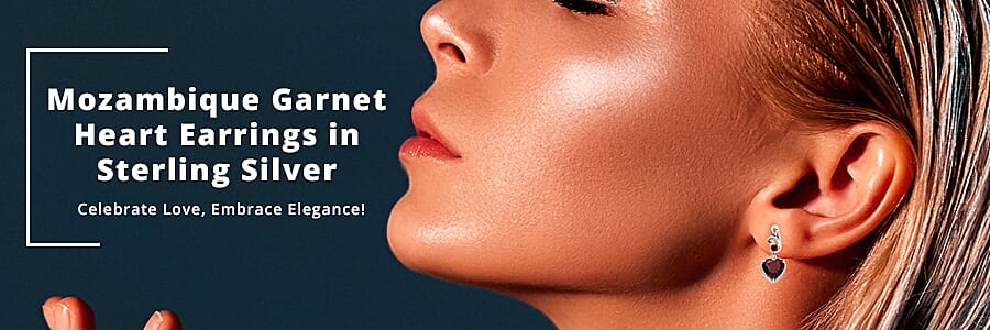 Mozambique Garnet Heart Earrings in Sterling Silver  Banner