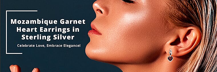 Mozambique Garnet Heart Earrings in Sterling Silver Banner