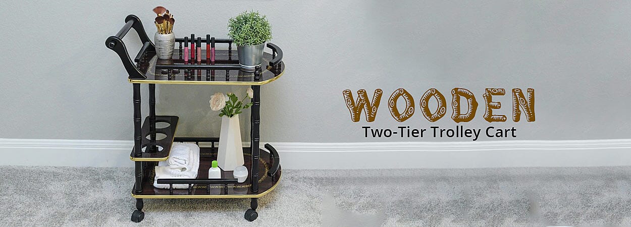 Wooden Two-Tier Trolley Cart Banner
