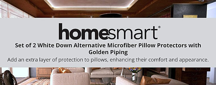 HOMESMART Set of 2 White Down Alternative Microfiber Pillow Protectors with Golden Piping Banner