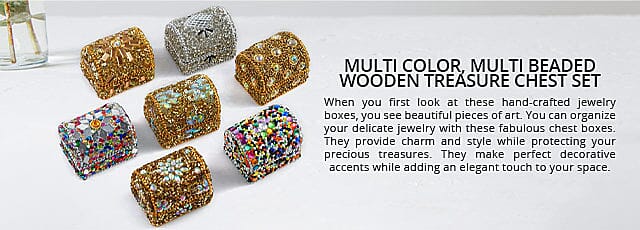 Multi Color, Multi Beaded Wooden Treasure Chest Set Banner