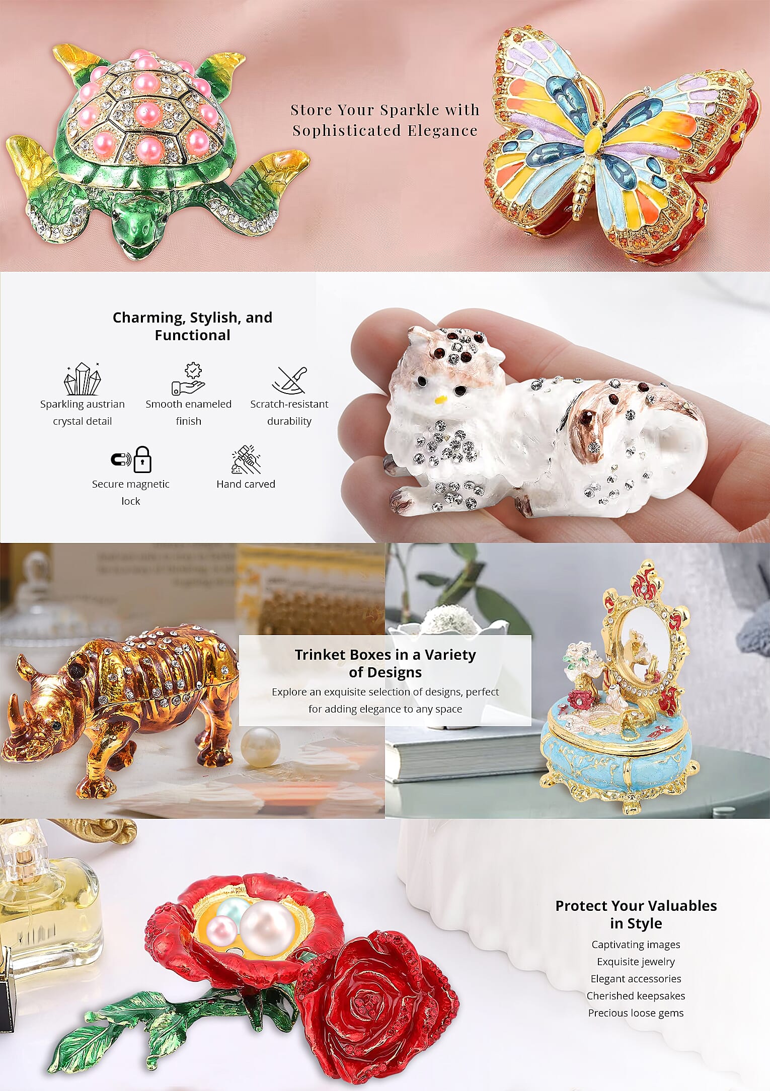 White Austrian Crystal, Enameled Angel Trinket Box in Goldtone Banner