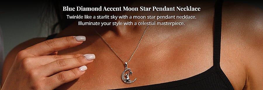 Blue Diamond Accent Moon Star Pendant Necklace Banner