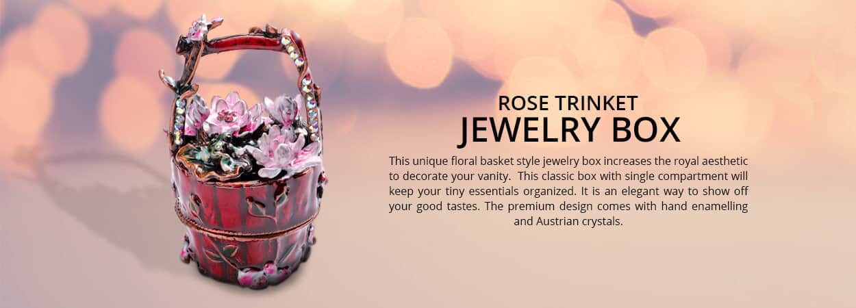 Crystal Enameled Rose Trinket Jewelry Box Storage organiser in Dualtone 