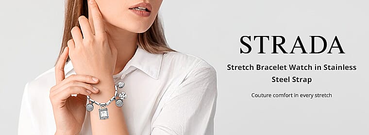 Strada Japanese Movement White Austrian Crystal Multi-charm Bracelet Watch in RosetoneBanner
