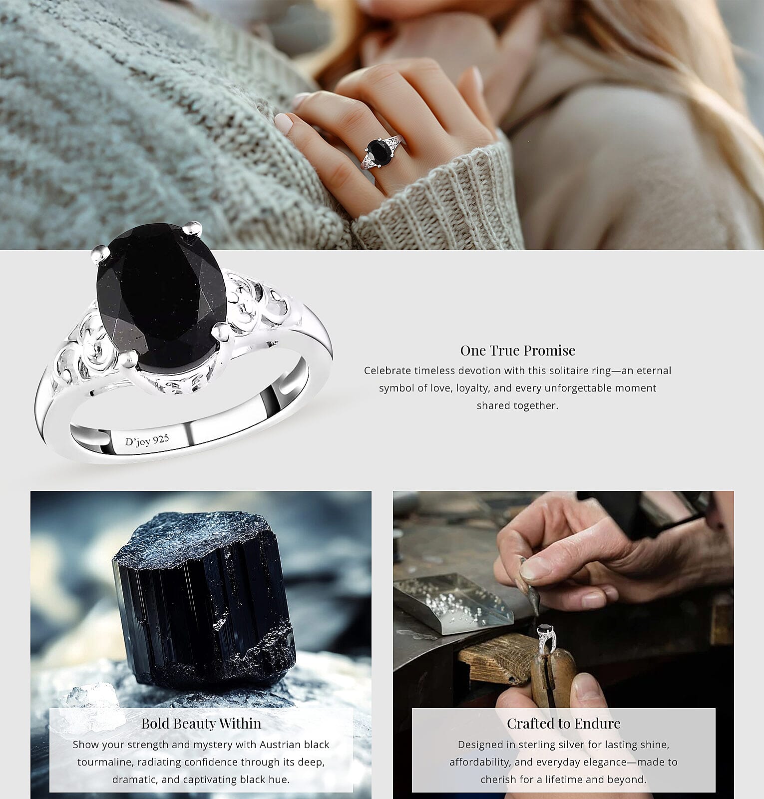 Australian Black Tourmaline 2.90 ctw Solitaire Ring in Sterling Silver Banner