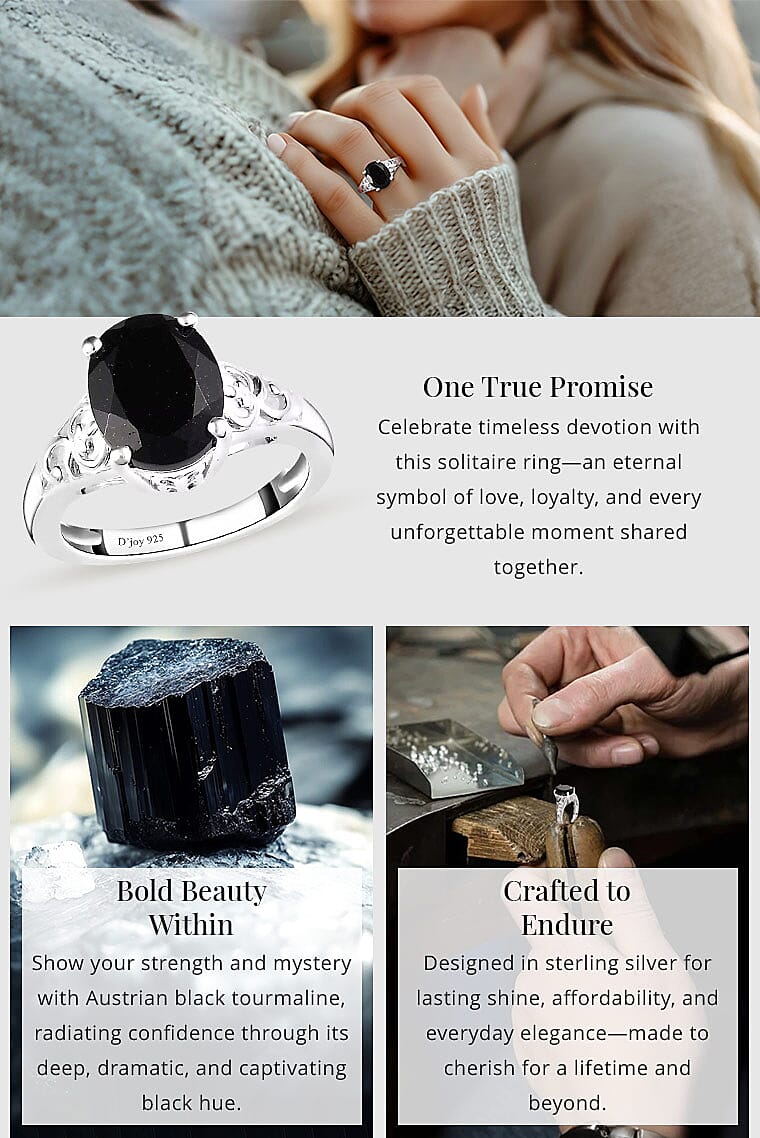 Australian Black Tourmaline 2.90 ctw Solitaire Ring in Sterling Silver Banner