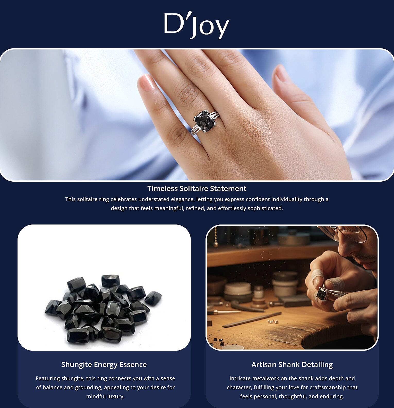 D'Joy Matrix Silver Shungite 3.35 ctw Solitaire Ring in Sterling Silver Banner