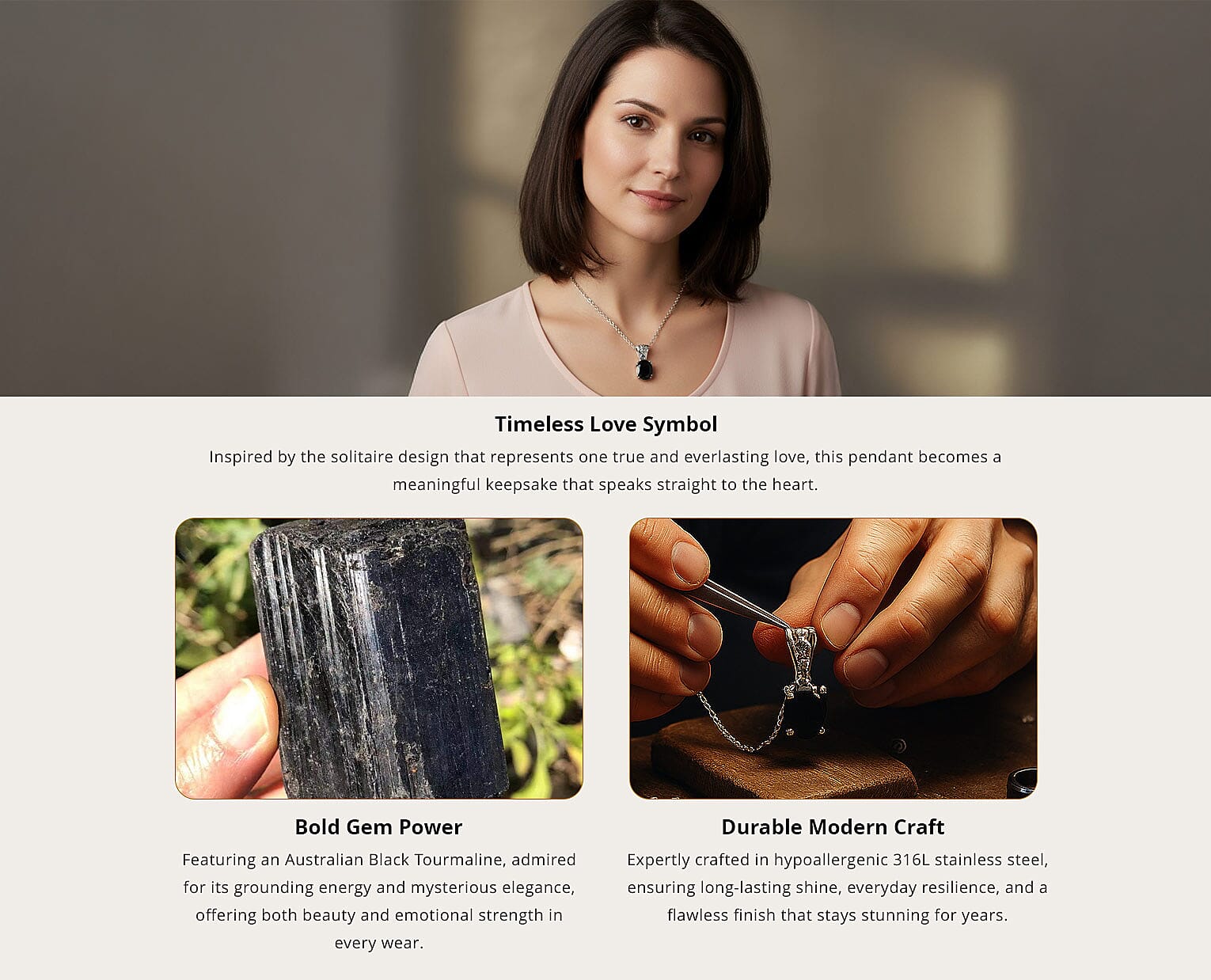 Australian Black Tourmaline 2.75 ctw Pendant Necklace in Stainless Steel 20 Inches Banner