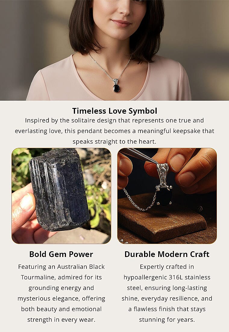 Australian Black Tourmaline 2.75 ctw Pendant Necklace in Stainless Steel 20 Inches Banner
