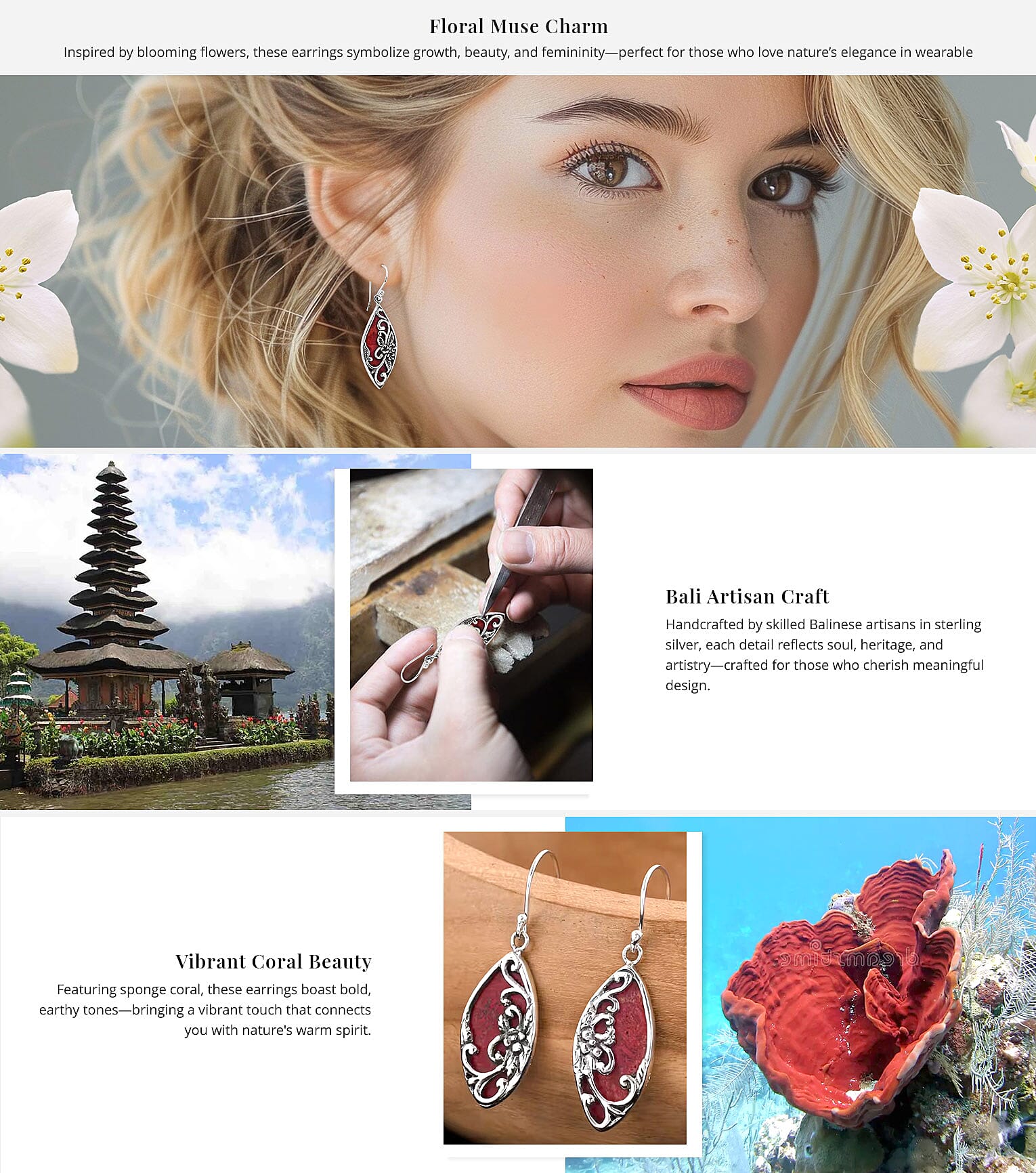 Bali Legacy Sponge Coral Dangle Drop Earrings in Sterling Silver Banner