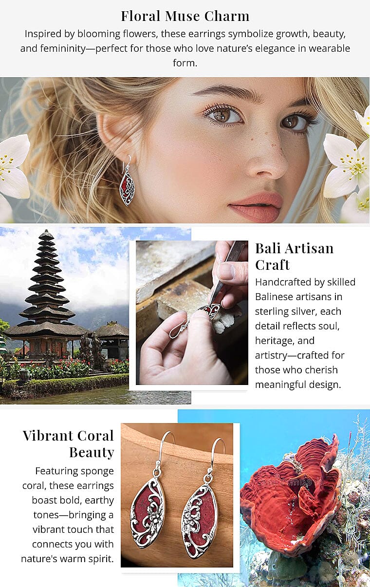 Bali Legacy Sponge Coral Dangle Drop Earrings in Sterling Silver Banner