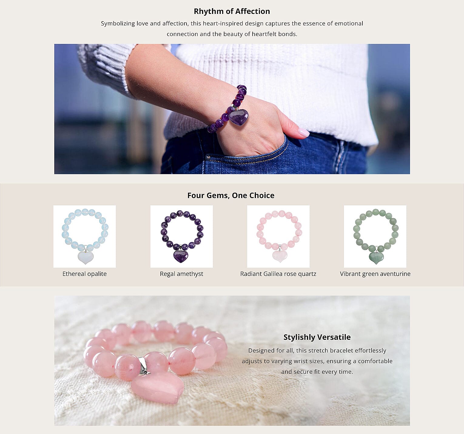 Beaded Stretch Bracelet with Heart Charm Banner