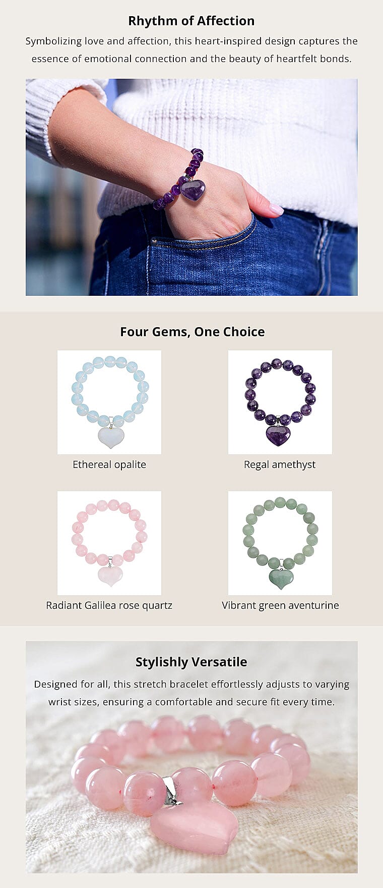 Beaded Stretch Bracelet with Heart Charm Banner