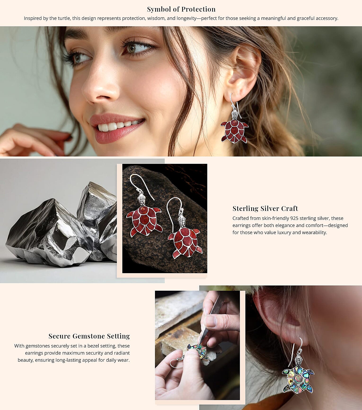 Sponge Coral Turtle Earrings in Sterling Silver Banner