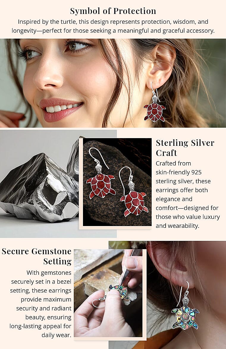 Sponge Coral Turtle Earrings in Sterling Silver Banner