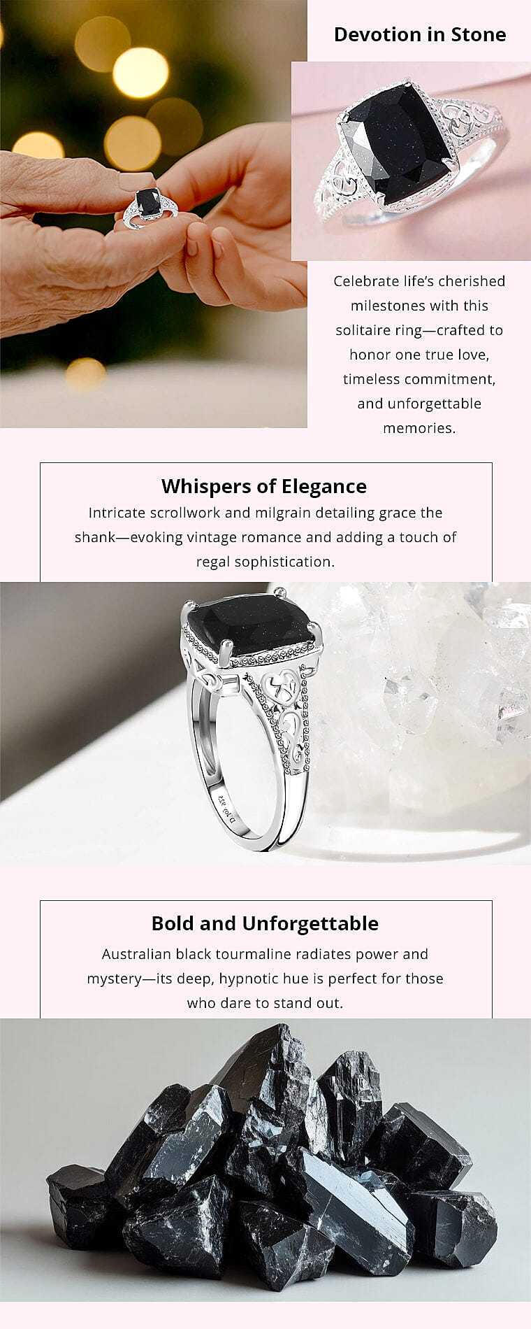 Australian Black Tourmaline 3.50 ctw Solitaire Ring in Sterling Silver Banner