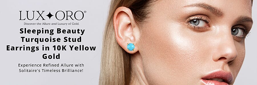 Luxoro Sleeping Beauty Turquoise Stud Earrings in 10K Yellow Gold  Banner