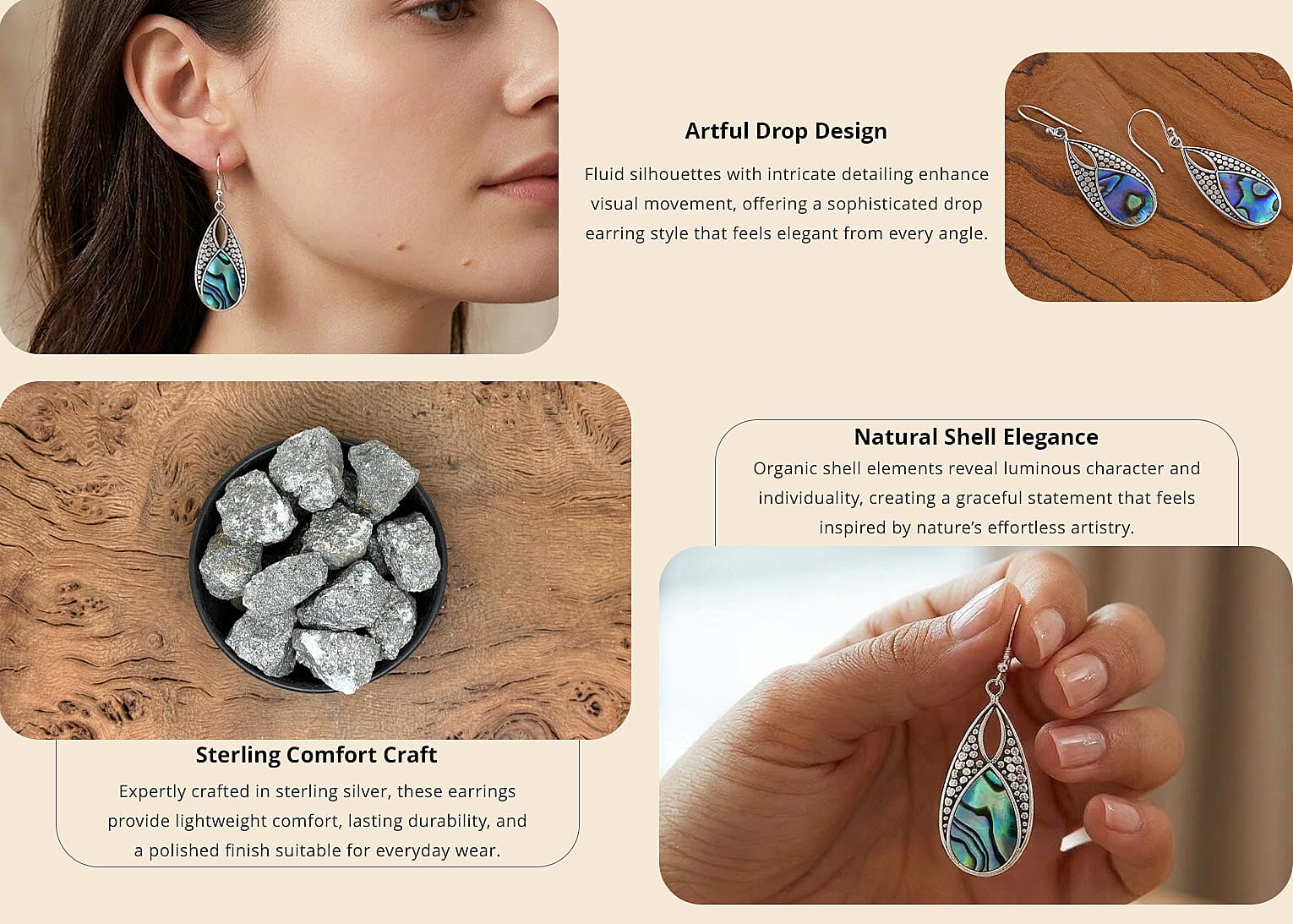 Abalone Shell Drop Earrings in Sterling Silver, Beach Fashion Jewelry For Women Banner