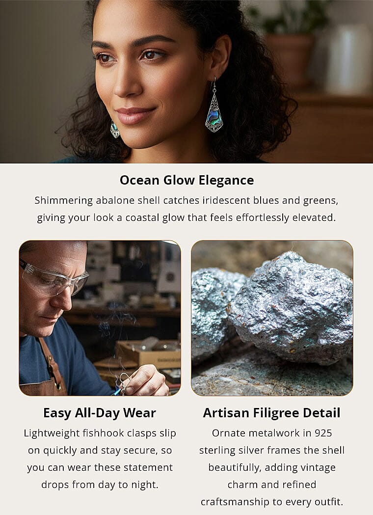 Abalone Shell Drop Earrings For Women in Sterling Silver, Beach Fashion Jewelry Banner