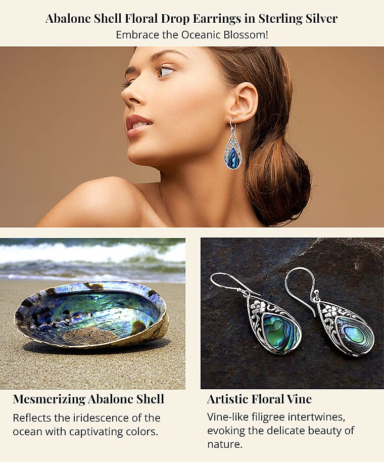 Abalone Shell Floral Drop Earrings in Sterling Silver-Edited Banner