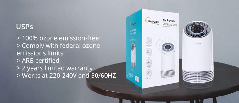 Buy Closeout TechCare Air Purifier with True HEPA Filter Eliminates Odors Dust Mold Pet Dander Smoke Pollen Germs Allergens Best Air Purifier for Home Air Cleaner HEPA Air Purifier at ShopLC