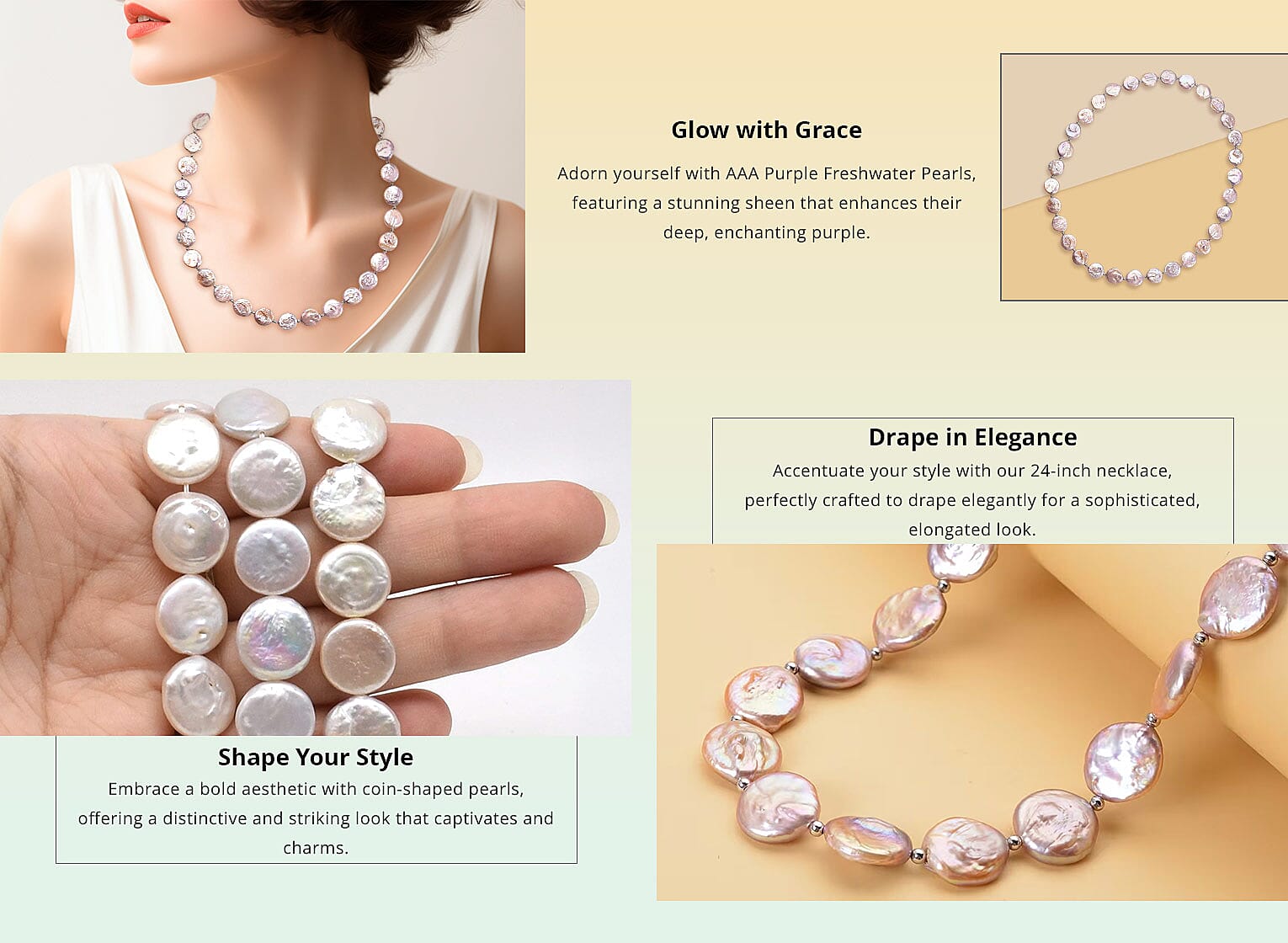 AAA Purple Freshwater Cultured Pearl Necklace, Coin Shape Pearl Necklace Banner